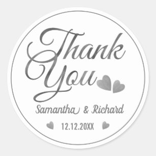 Elegant Silver Thank You Wedding Favour Classic Round Sticker