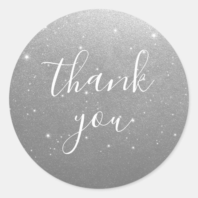 Elegant Silver Thank You Wedding Round Sticker (Front)