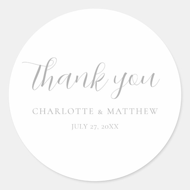 Elegant Silver Thank You Wedding Round Sticker (Front)