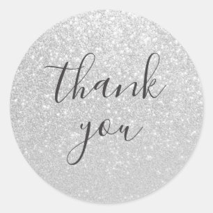 Elegant Silver Thank You Wedding Round Sticker