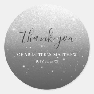 Elegant Silver Thank You Wedding Round Sticker