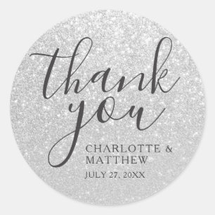Elegant Silver Thank You Wedding Round Sticker