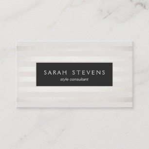 Elegant Silver Thin Off White Striped Black Plaque Business Card