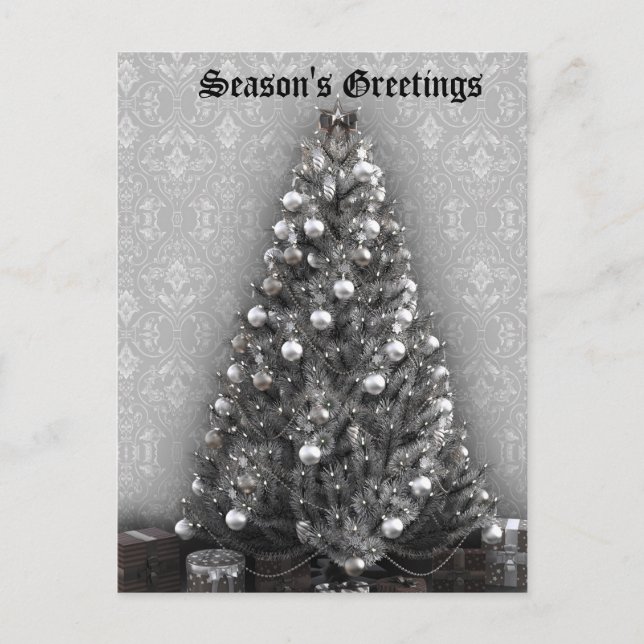 Elegant Silver Tree with Presents Christmas Yule Holiday Postcard (Front)