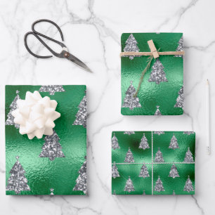 Elegant Silver Trees Christmas Wrapping Paper Sheet