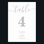 Elegant Silver Typography Calligraphy Wedding Table Number<br><div class="desc">This elegant, silver calligraphy typography table number card has a neutral, minimalist design that would be perfect for a simple yet chic wedding, bridal shower or rehearsal dinner. You can easily customise the whimsical script and serif fonts you see to whatever you prefer and change the text to your own...</div>