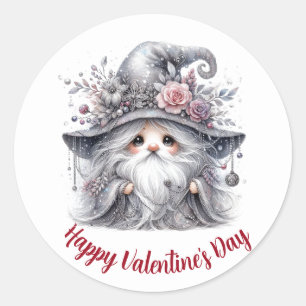 Elegant silver Valentine's day gnome Classic Round Sticker