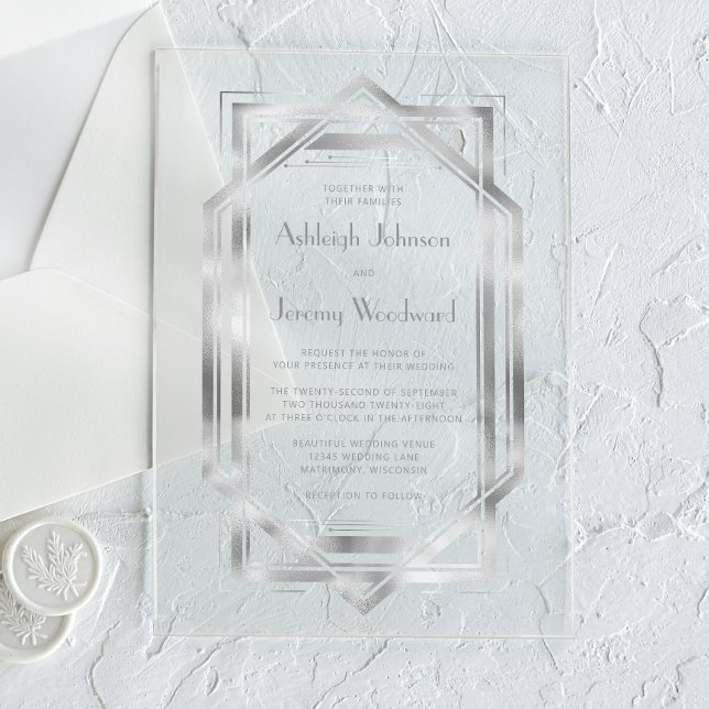 Elegant Silver Vintage 1920s Deco Wedding Acrylic Invitations (Creator Uploaded)