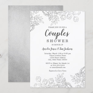Elegant Silver Vintage Floral Couples Shower Invitation