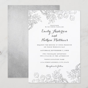 Elegant Silver Vintage Floral Wedding Invitation