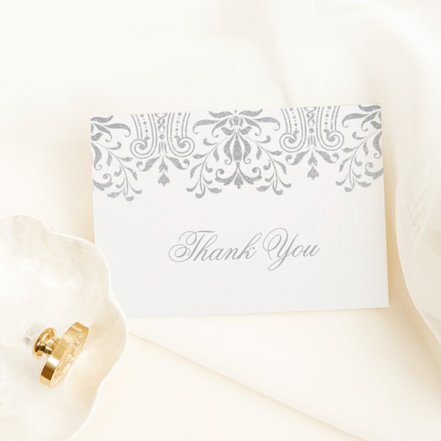 Elegant Silver Vintage Glamour Damask Note Card (Creator Uploaded)