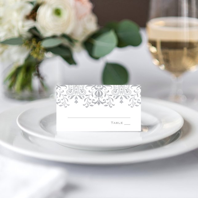 Elegant Silver Vintage Glamour Wedding Place Card (Creator Uploaded)