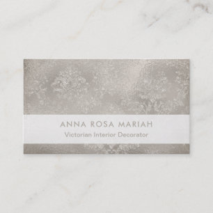 *~* Elegant Silver Vintage Victorian Floral Damask Business Card