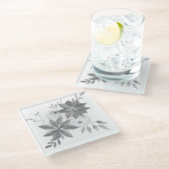Elegant Silver Watercolor Glass Coaster (Angled)
