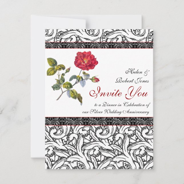 Elegant Silver Wedding Anniversary Invitation (Front)