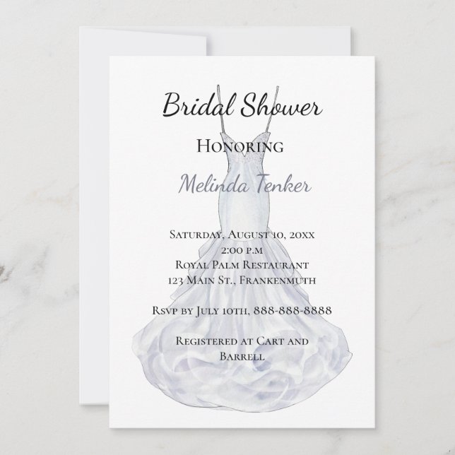 Elegant Silver Wedding Dress Bridal Shower Invitation (Front)