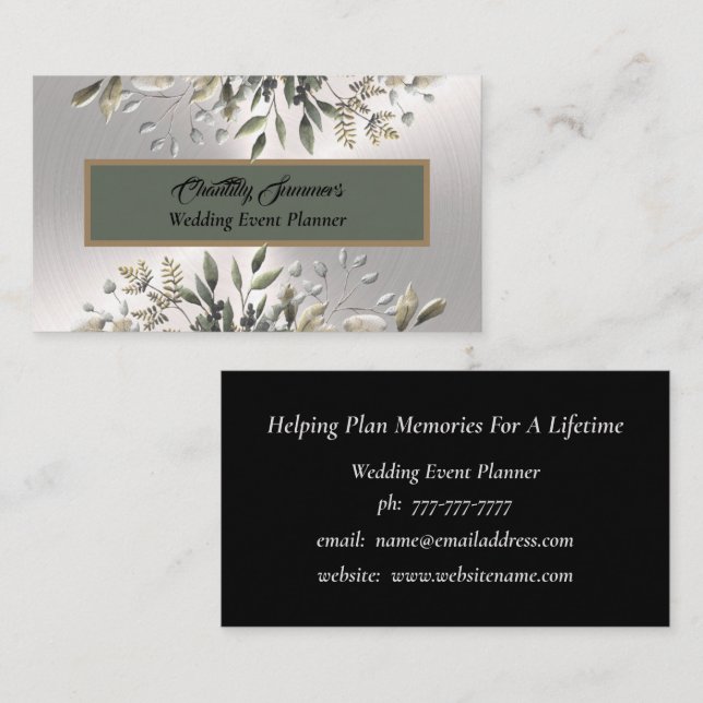 Elegant Silver Wedding Event Planner Business Card (Front/Back)