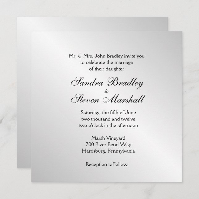 Elegant Silver Wedding Invitations (Front/Back)