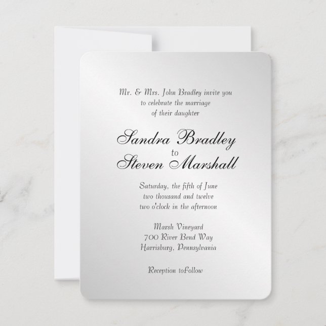 Elegant Silver Wedding Invitations (Front)