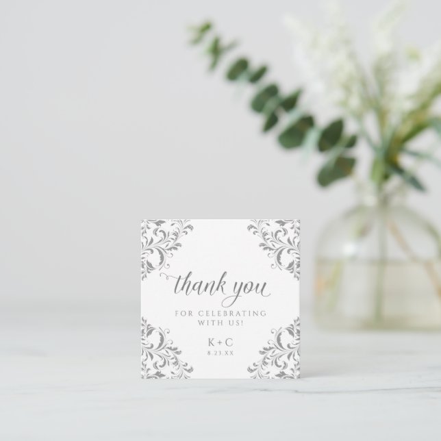 Elegant Silver Wedding Luxury Vintage Favour Cards (Standing Front)