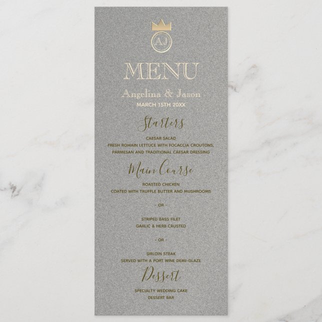 Elegant Silver Wedding Menu (Front)