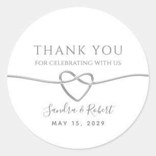Elegant Silver Wedding Thank You Favour Classic Round Sticker