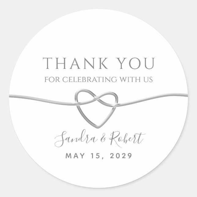 Elegant Silver Wedding Thank You Favour Classic Round Sticker (Front)