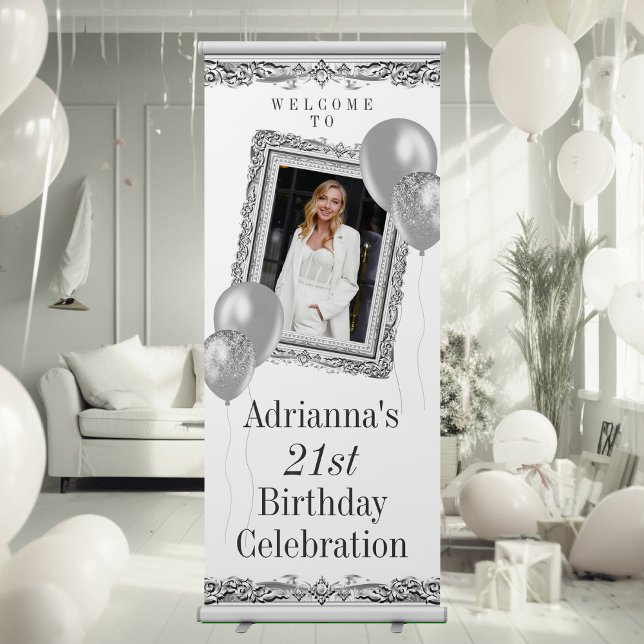 Elegant Silver Welcome with Photo Retractable Banner (Creator Uploaded)