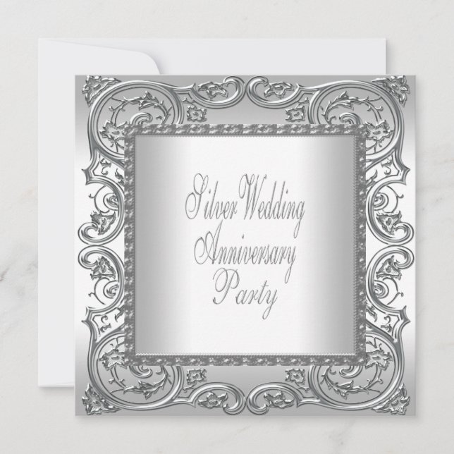 Elegant Silver White 25th Anniversary Party Invitation (Front)