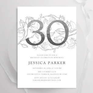 Elegant Silver White 30th Birthday Invitation