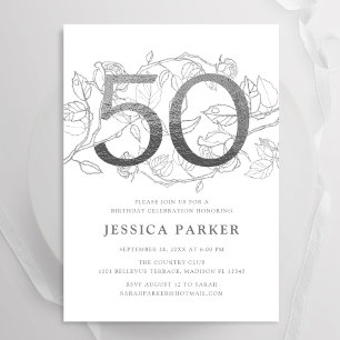 Elegant Silver White 50th Birthday Invitation