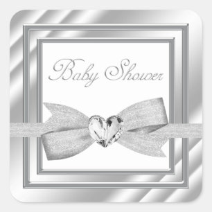 Elegant Silver White Baby Shower Stickers