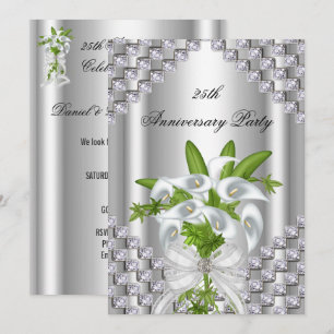 Elegant Silver White Floral 25th Anniversary Party Invitation