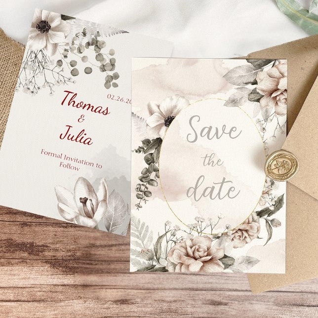 Elegant Silver & White Floral Save The Date (Elegant Silver & White Floral Save The Date)