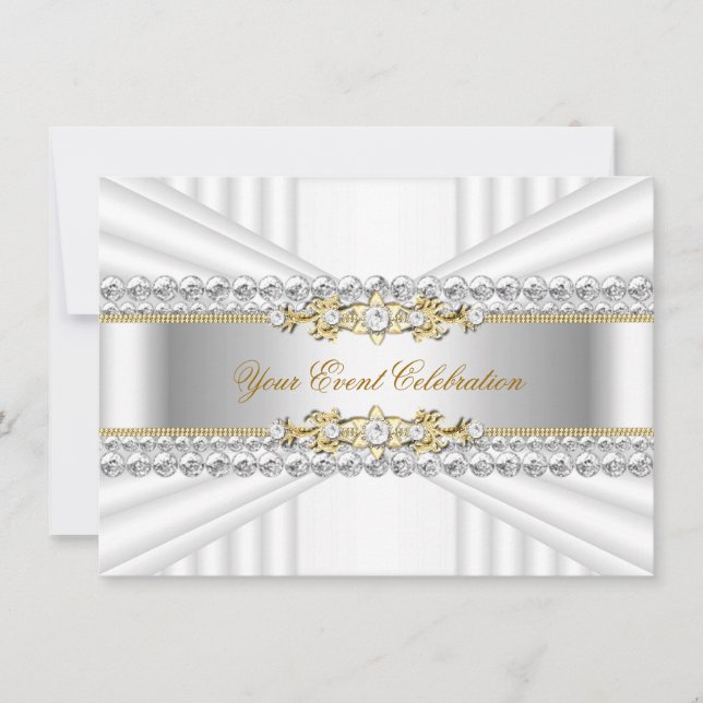 Elegant Silver White Gold Birthday Party Invitation (Front)