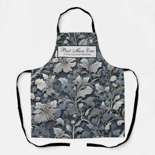 Elegant silver white grey floral apron