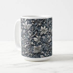Elegant silver white grey floral coffee mug