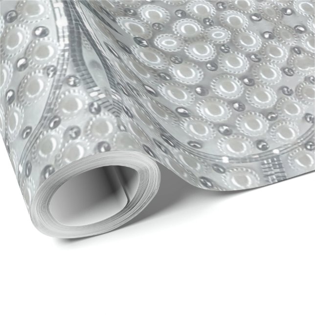 Elegant Silver White Grey Pearls Pattern Chic Wrapping Paper (Roll Corner)