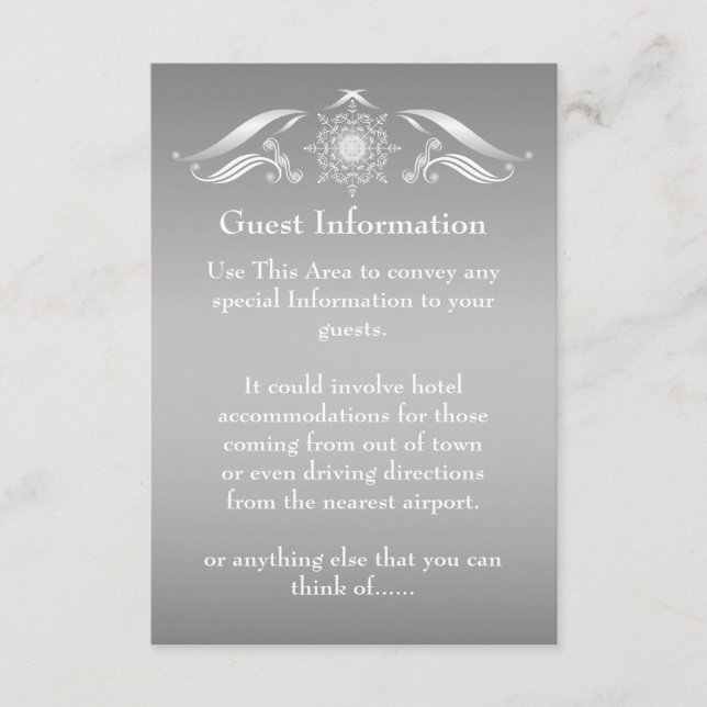 Elegant Silver White Guest Information Card (Front)
