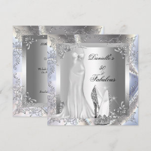 Elegant Silver White High Heel Shoe Fabulous 50 Invitation