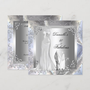 Elegant Silver White High Heel Shoe Fabulous 50 Invitation