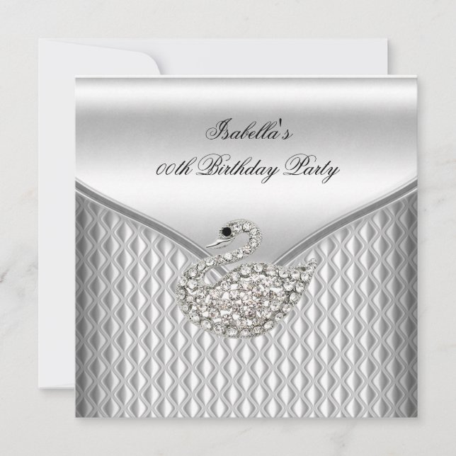 Elegant Silver White Swan Birthday Party Invitation (Front)