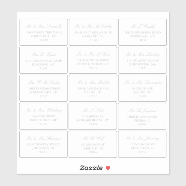 Elegant Silver & White Wedding Individual Address (Sheet)
