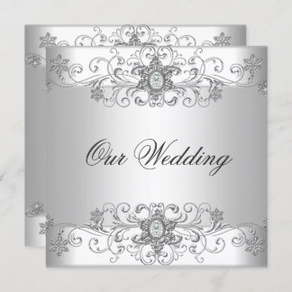 Elegant Silver White Wedding Invitation
