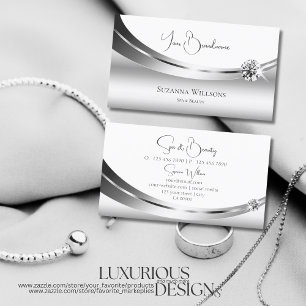 Elegant Silver White with Sparkling Diamond Noble Business Card