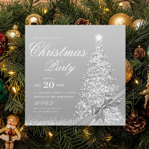 Elegant Silver Winter Christmas Tree Bow Invitation