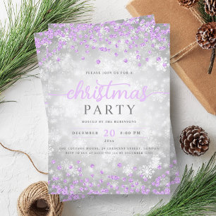 Elegant Silver Winter Diamonds Christmas Purple  Invitation