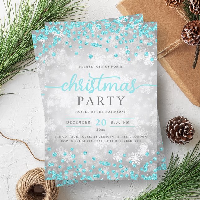 Elegant Silver Winter Diamonds Christmas Turquoise Invitation (Elegant Silver Winter Diamonds Christmas Turquoise Invitation)