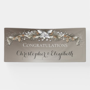 Elegant Silver Winter Floral Congratulations Banner