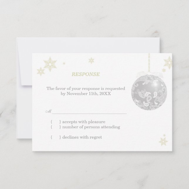 Elegant Silver Winter Wedding RSVP Card (Front)